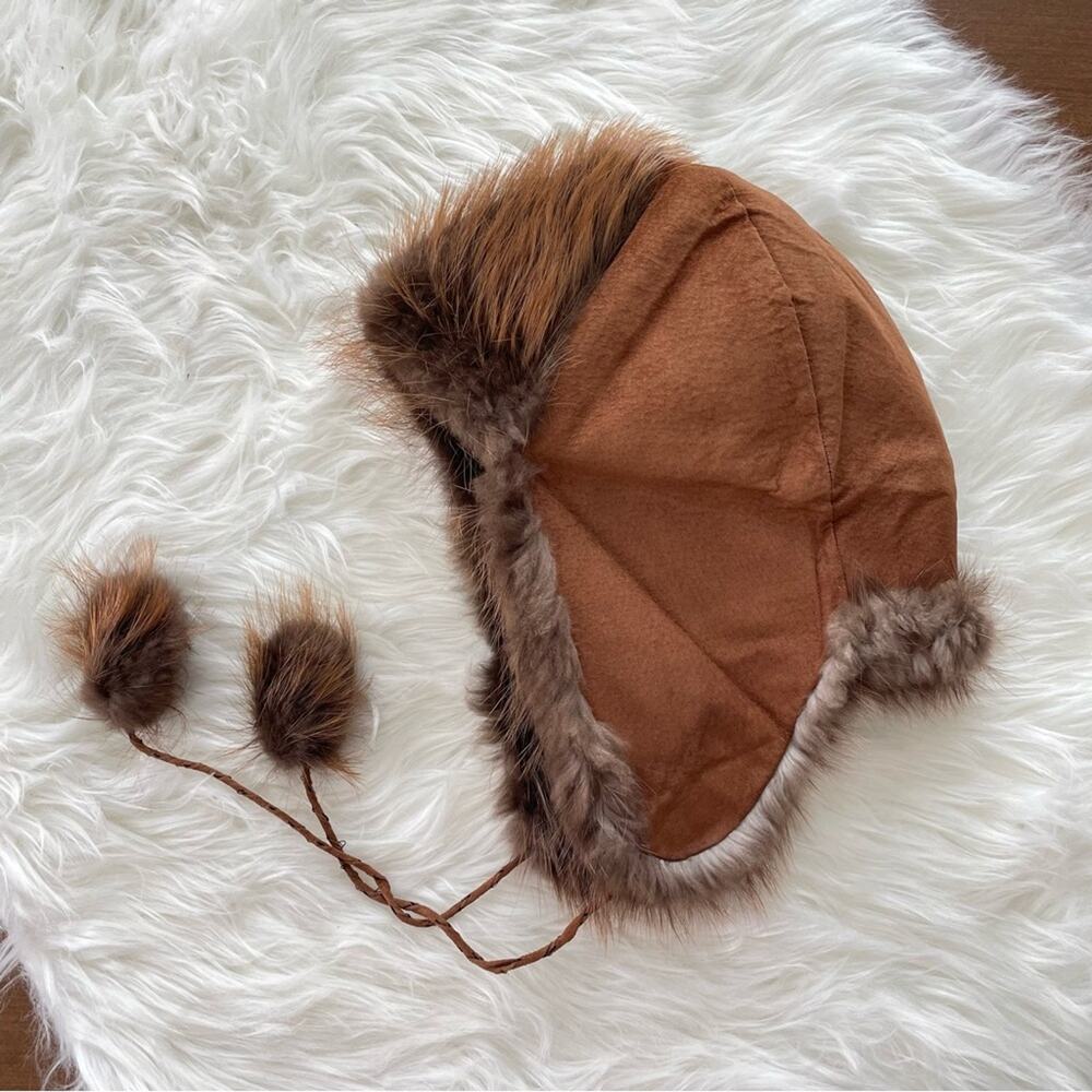 Handmade Ada M Wilson Alaskan Fox Trapper Hat Fox Fur Suede Leather Eskimo Brown